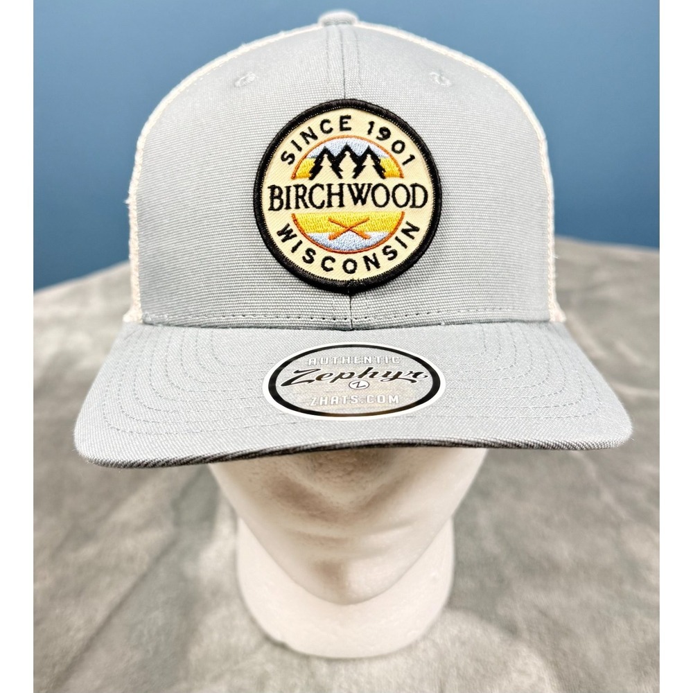 Birchwood Wisconsin Since 1901 Zephyr Trucker Snapback Hat Gray Mesh